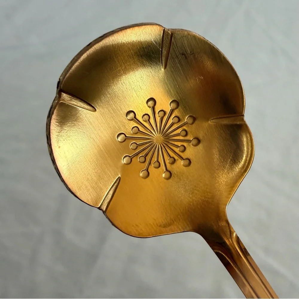 Vintage Gold Tone Floral Spoon Set Brass Flower Spoons 4 Pieces